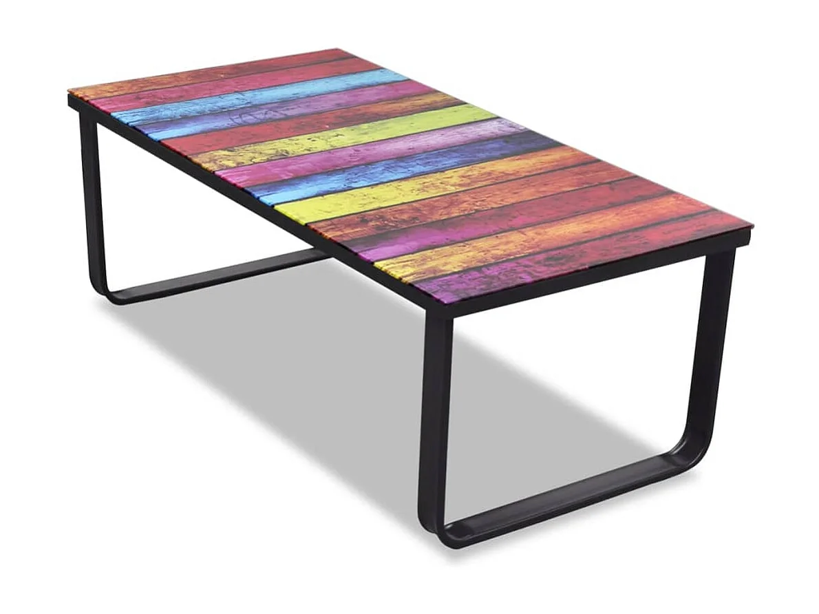Table basse avec impression d'arc-en-ciel Dessus en verre