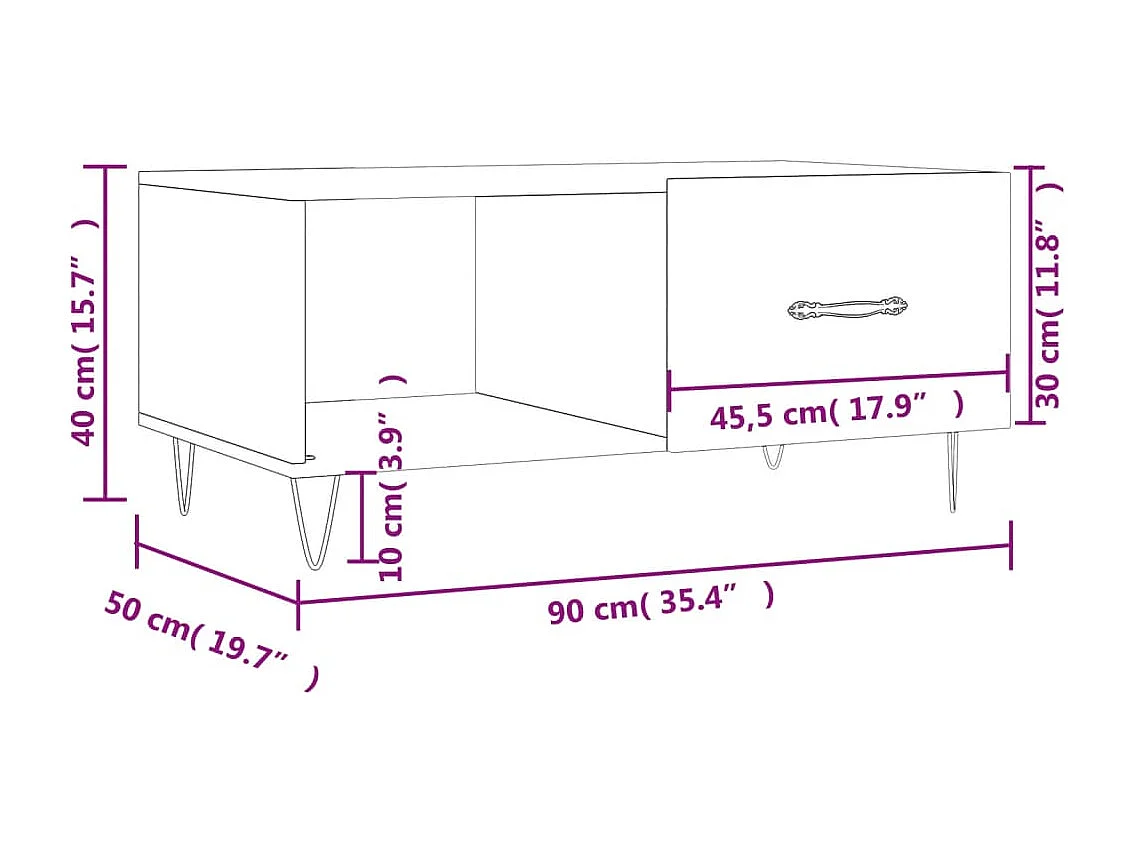 Table basse chêne sonoma 90x50x40 cm bois d'ingénierie