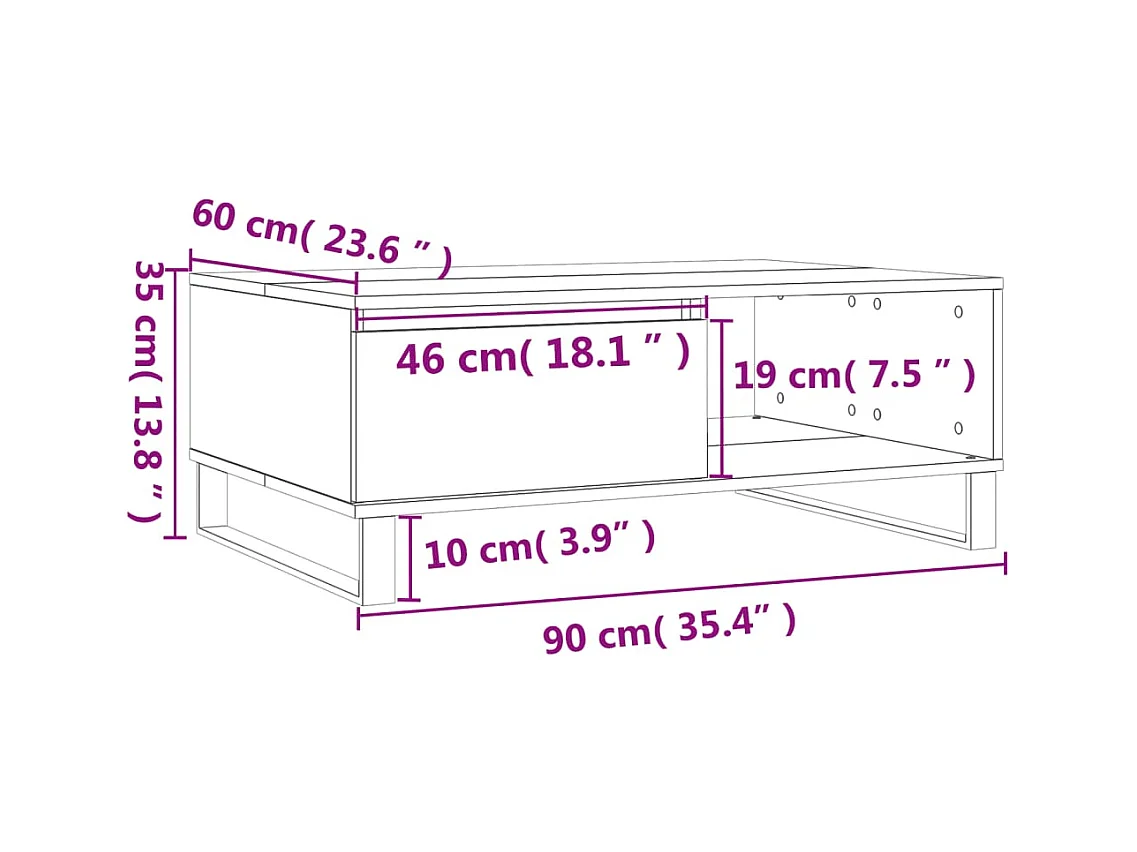 Salontafel 90x60x35 cm bewerkt hout wit