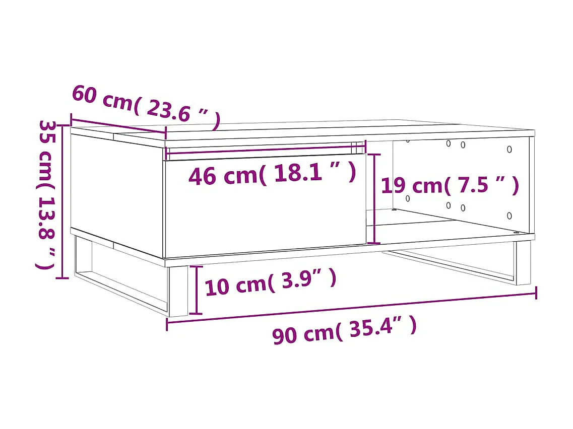 Couchtisch Weiß 90x60x35 cm Holzwerkstoff
