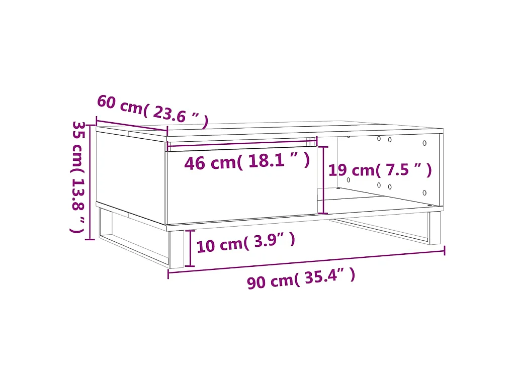 Couchtisch Weiß 90x60x35 cm Holzwerkstoff