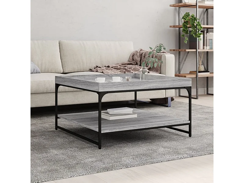 Table basse sonoma gris 80x80x45 cm bois d'ingénierie et fer