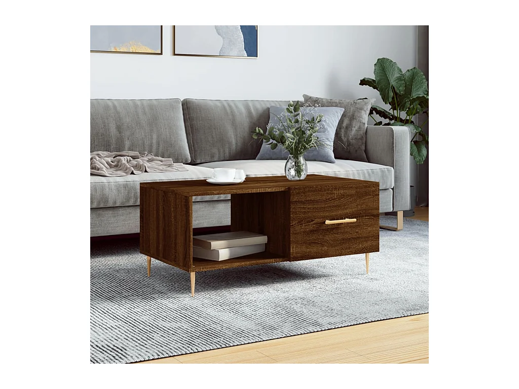 Table basse chêne marron 90x50x40 cm bois d'ingénierie