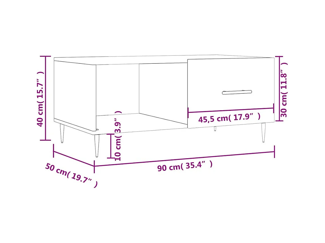 Table basse chêne marron 90x50x40 cm bois d'ingénierie