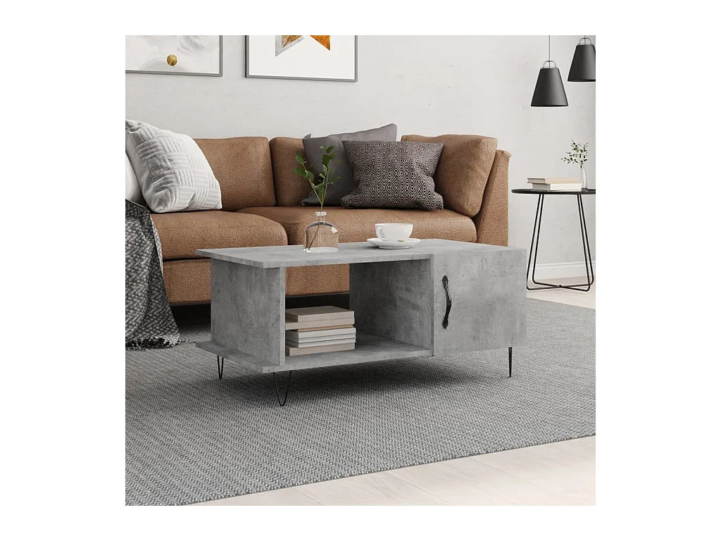 Table basse gris béton 90x50x40 cm bois d'ingénierie