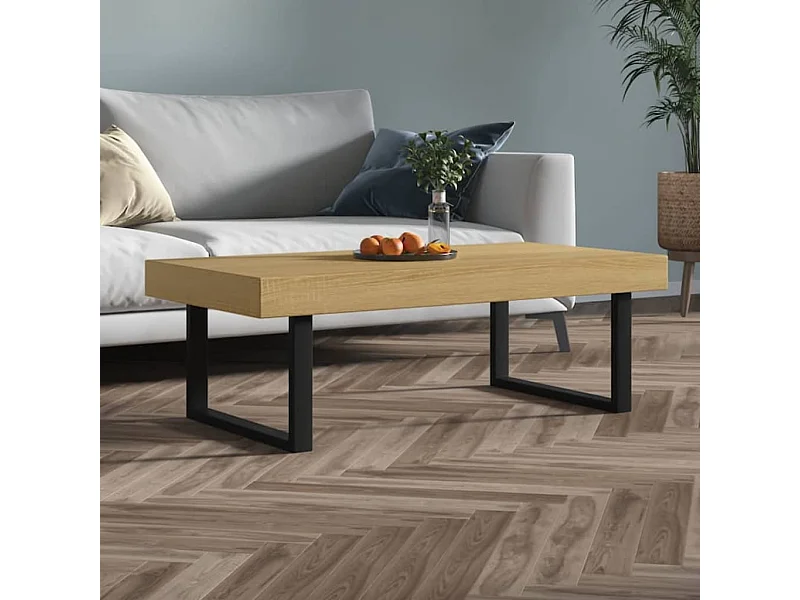 Salontafel 120x60x40 cm MDF en ijzer lichtbruin en zwart