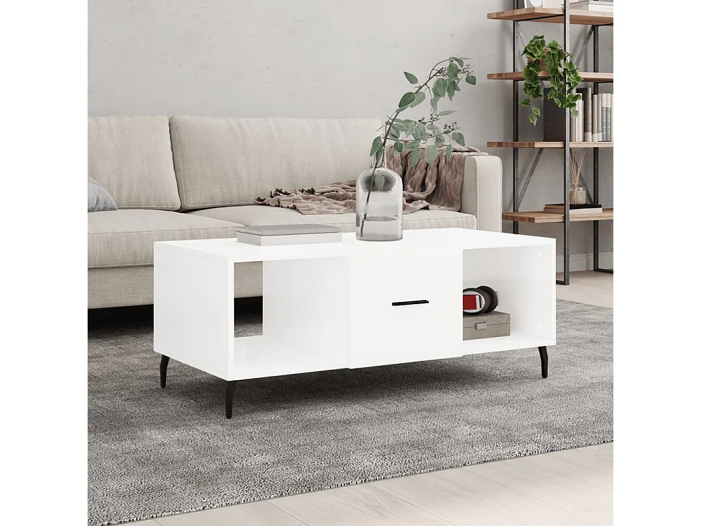 Salontafel 102x50x40 cm bewerkt hout hoogglans wit