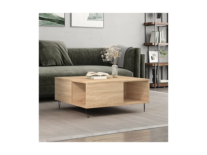 Table basse chêne sonoma 80x80x36,5 cm bois d'ingénierie