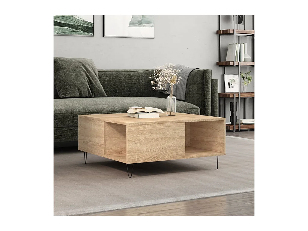 Table basse chêne sonoma 80x80x36,5 cm bois d'ingénierie