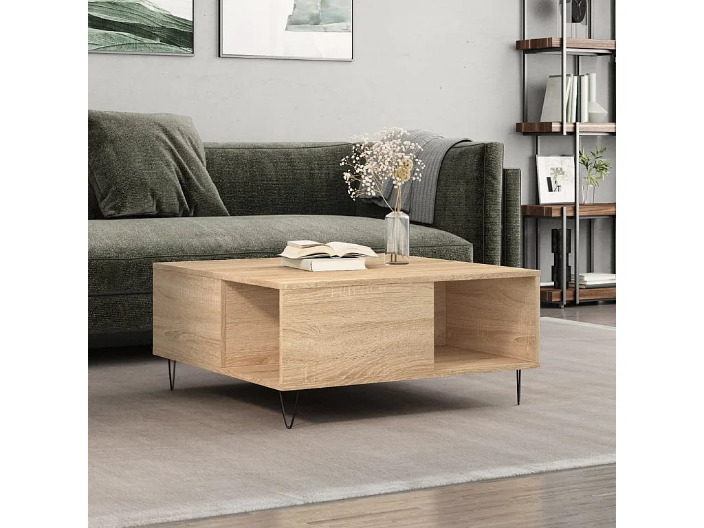 Table basse chêne sonoma 80x80x36,5 cm bois d'ingénierie