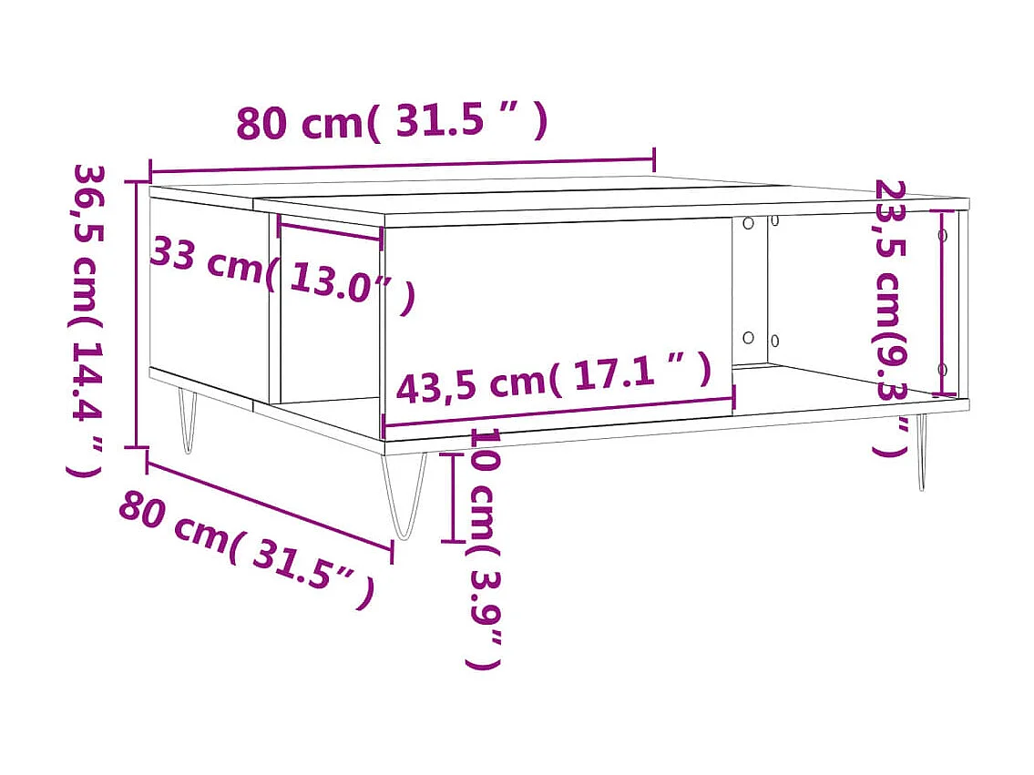 Table basse chêne sonoma 80x80x36,5 cm bois d'ingénierie