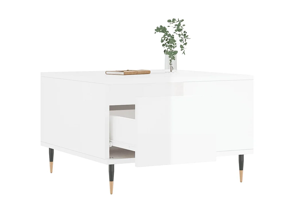 Table basse blanc brillant 55x55x36,5 cm bois d'ingénierie