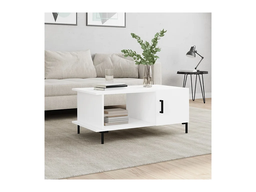 Table basse blanc 90x50x40 cm bois d'ingénierie