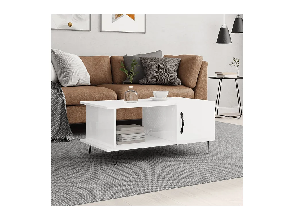 Table basse Blanc brillant 90x50x40 cm Bois d'ingénierie