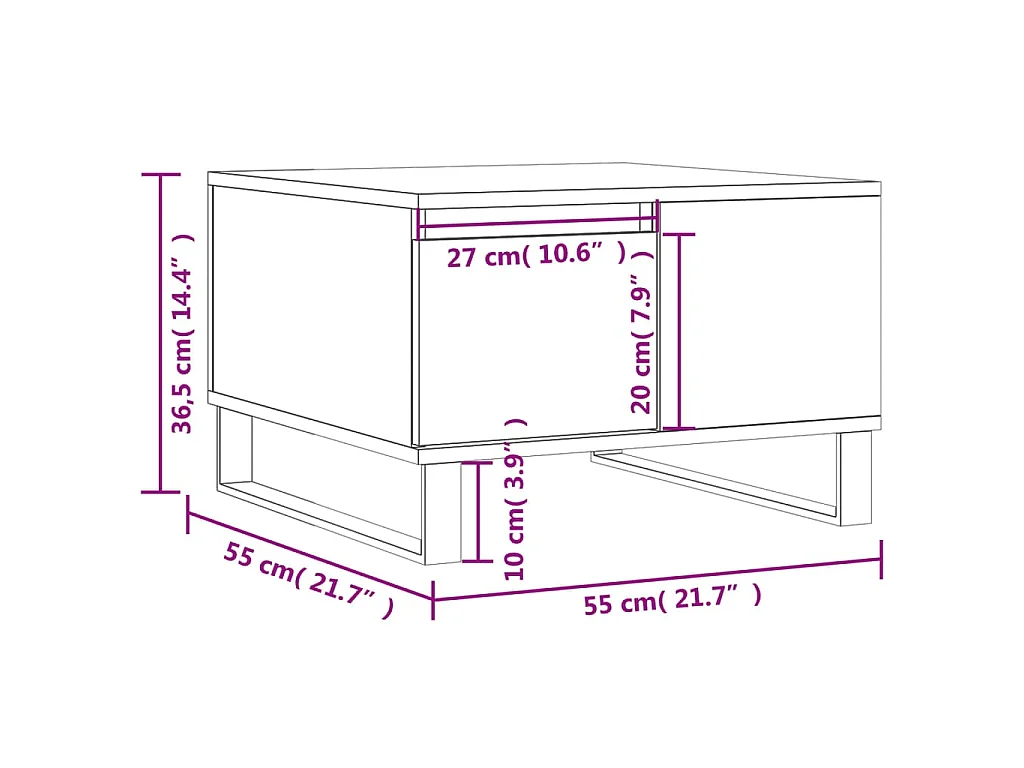 Table basse blanc 55x55x36,5 cm bois d'ingénierie