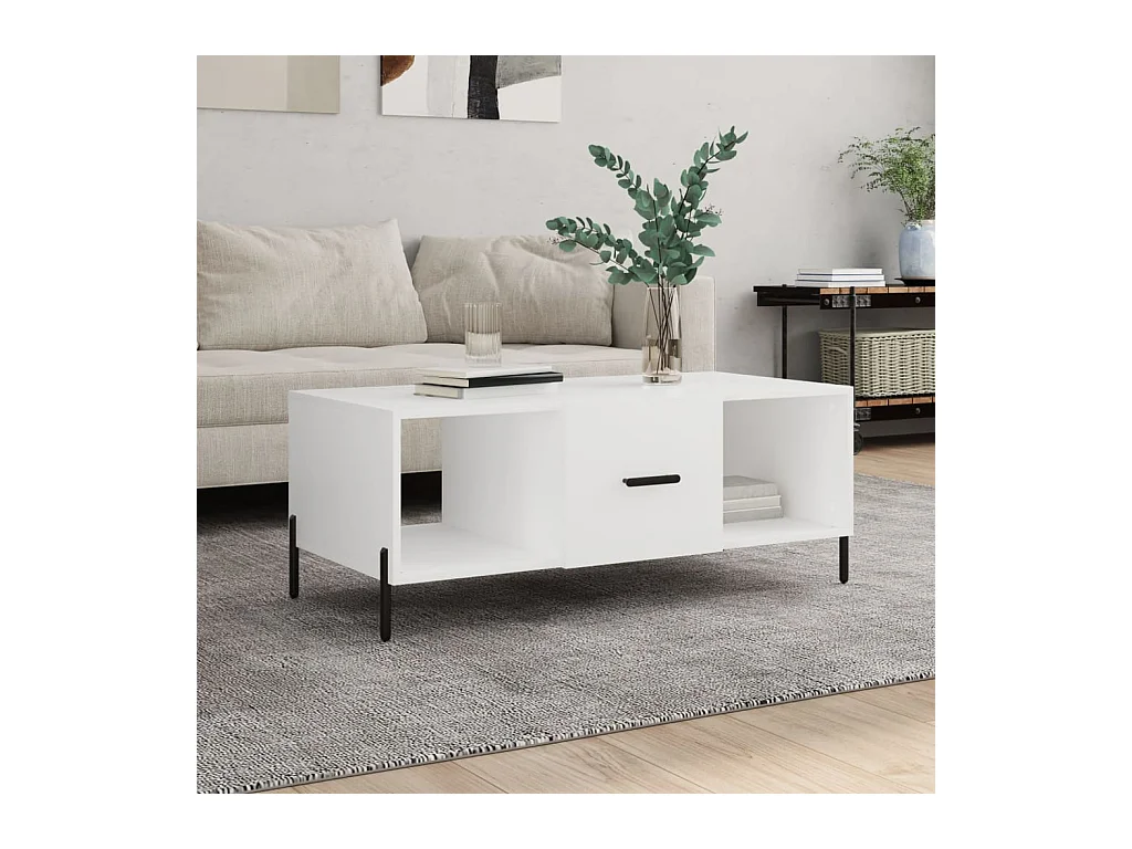 Tavolino da Salotto Bianco 102x50x40 cm in Legno Multistrato