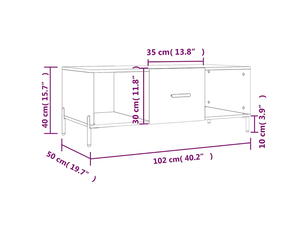 Table basse blanc 102x50x40 cm bois d'ingénierie