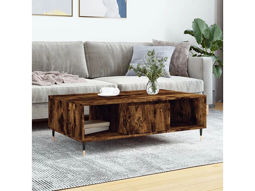 Tavolino da Salotto Rovere Fumo 104x60x35 cm Legno Multistrato