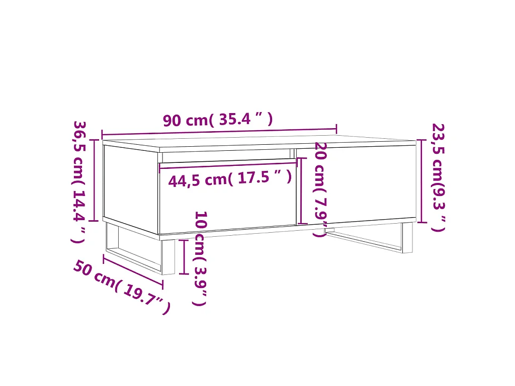 Table basse Gris béton 90x50x36,5 cm Bois d'ingénierie