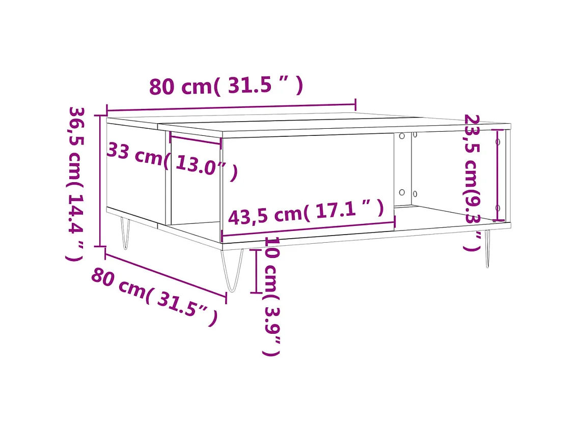 Mesa de centro madera contrachapada gris Sonoma 80x80x36,5 cm