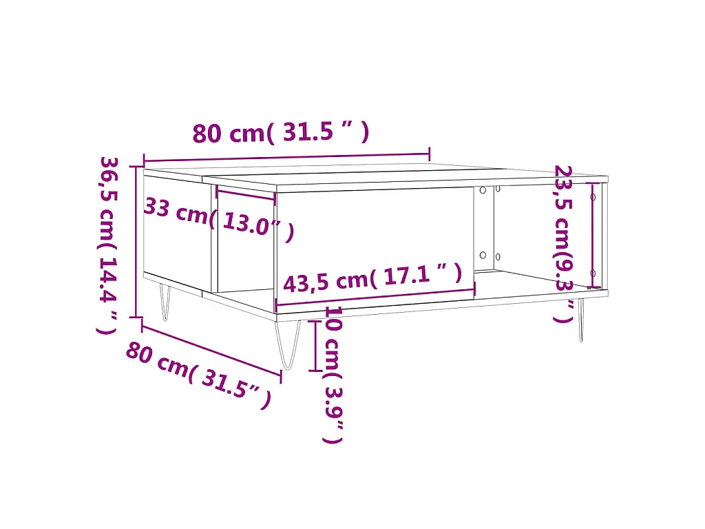 Tavolino Salotto Grigio Sonoma 80x80x36,5 cm Legno Multistrato