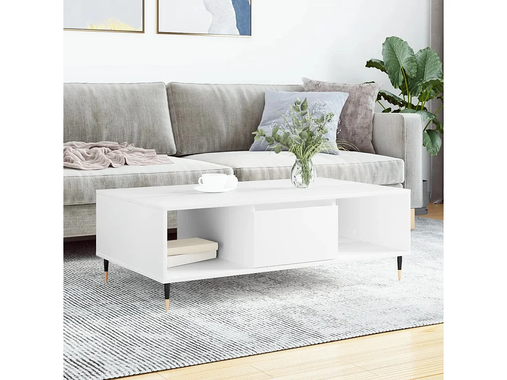 Table basse blanc 104x60x35 cm bois d'ingénierie