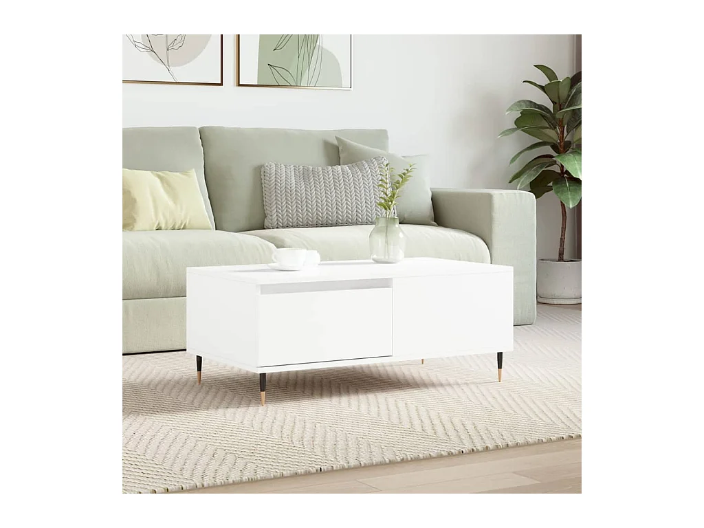 Table basse Blanc 90x50x36,5 cm Bois d'ingénierie