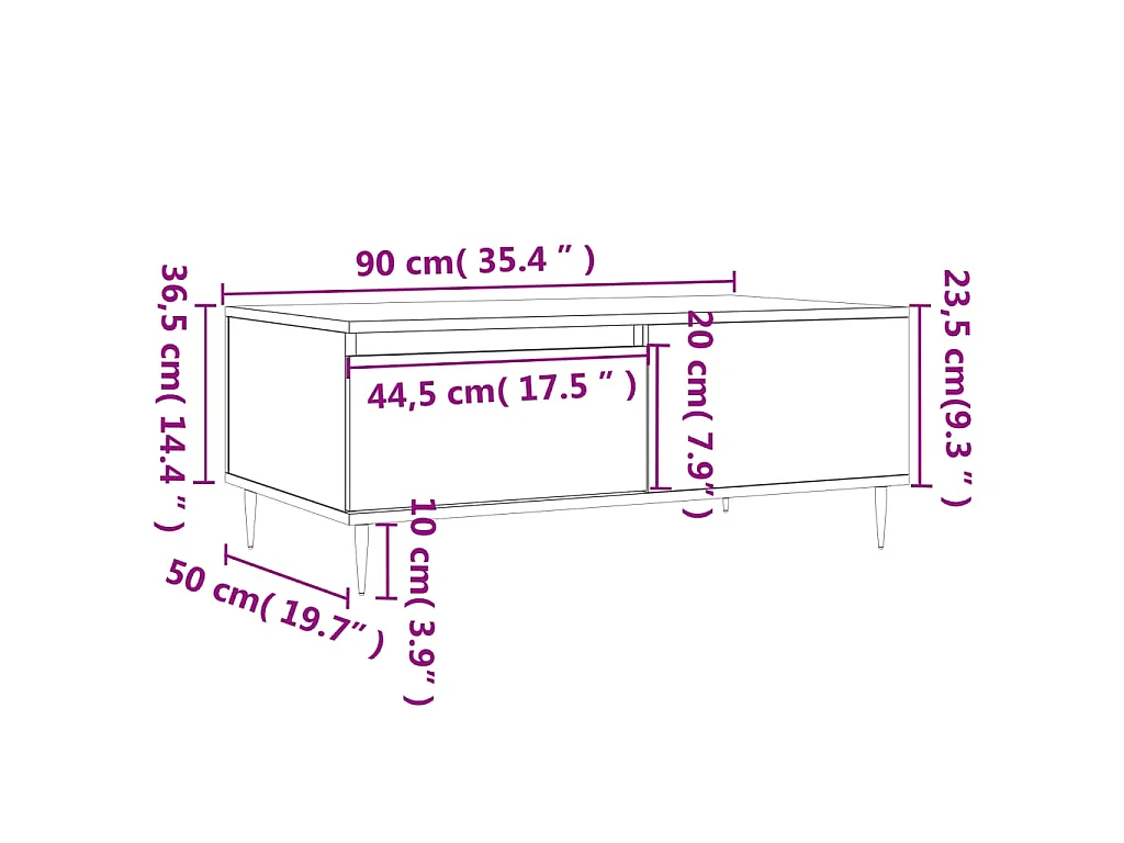 Tavolino da Salotto Bianco 90x50x36,5 cm in Legno Multistrato