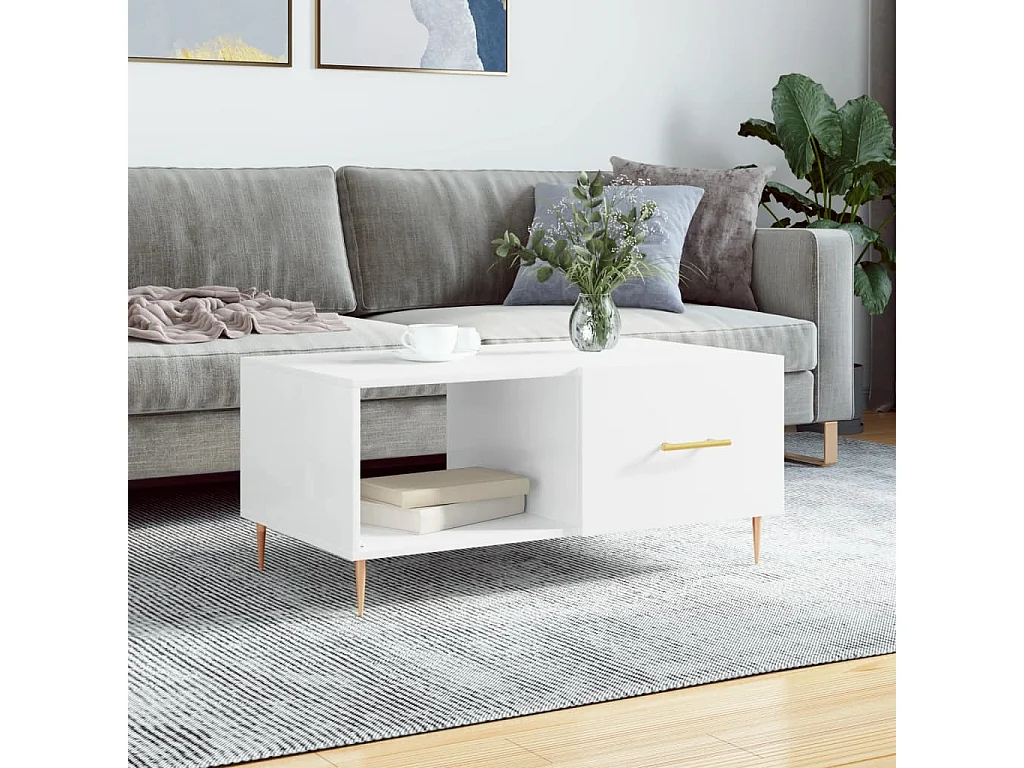 Salontafel 90x50x40 cm bewerkt hout hoogglans wit