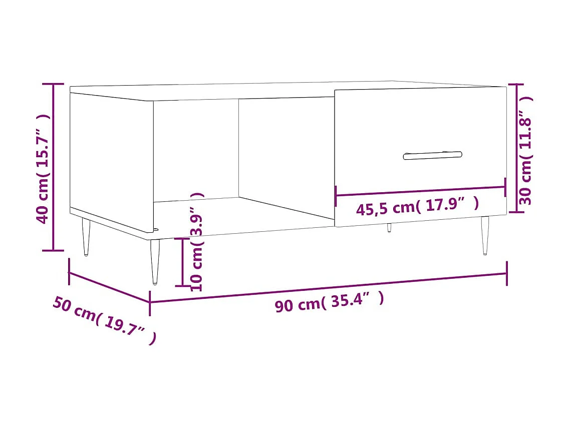 Salontafel 90x50x40 cm bewerkt hout hoogglans wit