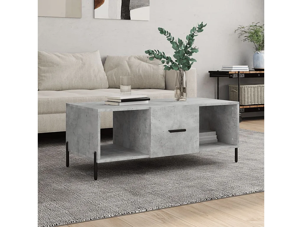 Table basse gris béton 102x50x40 cm bois d'ingénierie