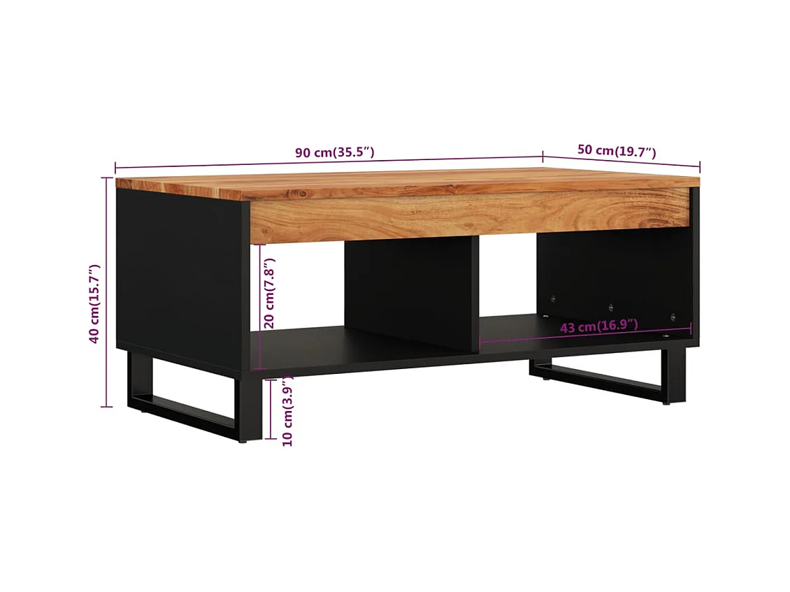 Table basse 90x50x40 cm bois d'acacia massif