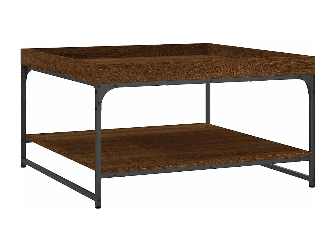 Table basse chêne marron 80x80x45 cm bois d'ingénierie et fer