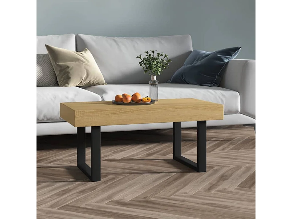 Salontafel 90x45x40 cm MDF en ijzer lichtbruin en zwart