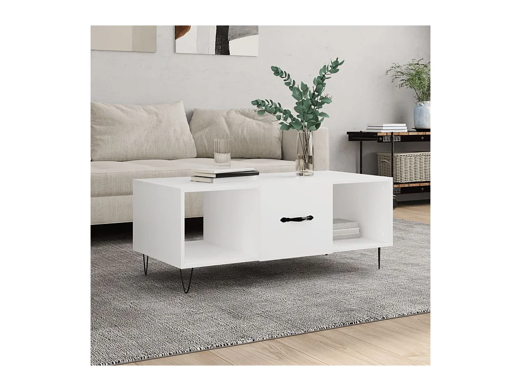 Tavolino da Salotto Bianco 102x50x40 cm in Legno Multistrato