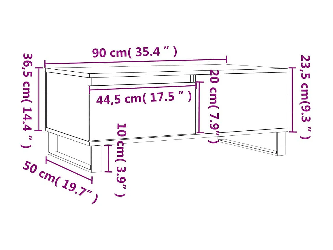 Salontafel 90x50x36,5 cm bewerkt hout wit