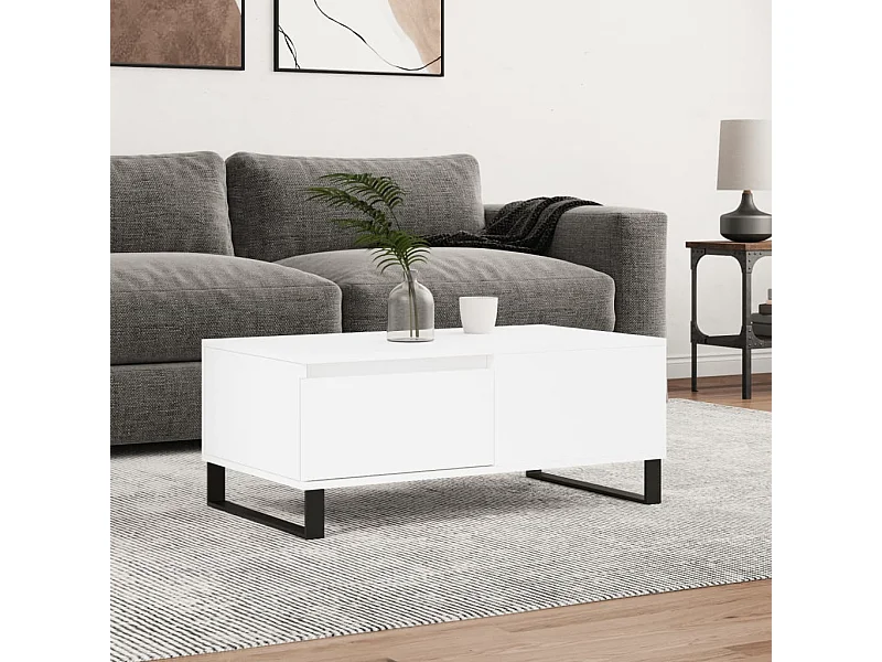 Tavolino da Salotto Bianco 90x50x36,5 cm in Legno Multistrato
