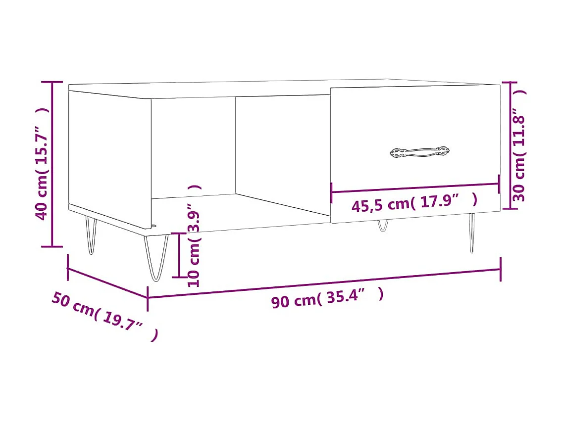 Table basse Blanc brillant 90x50x40 cm Bois d'ingénierie