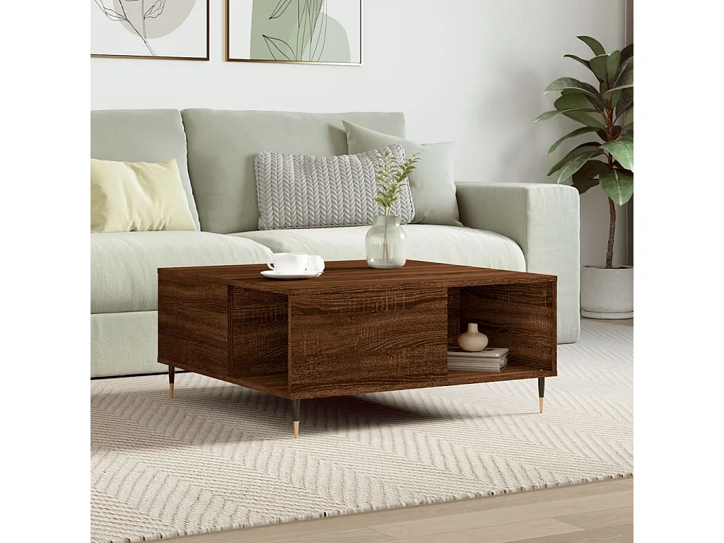 Mesa de centro 80x80x36,5cm derivados madeira carvalho castanho