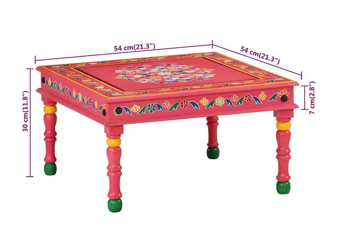 Table basse rose bois de manguier massif peint à la main