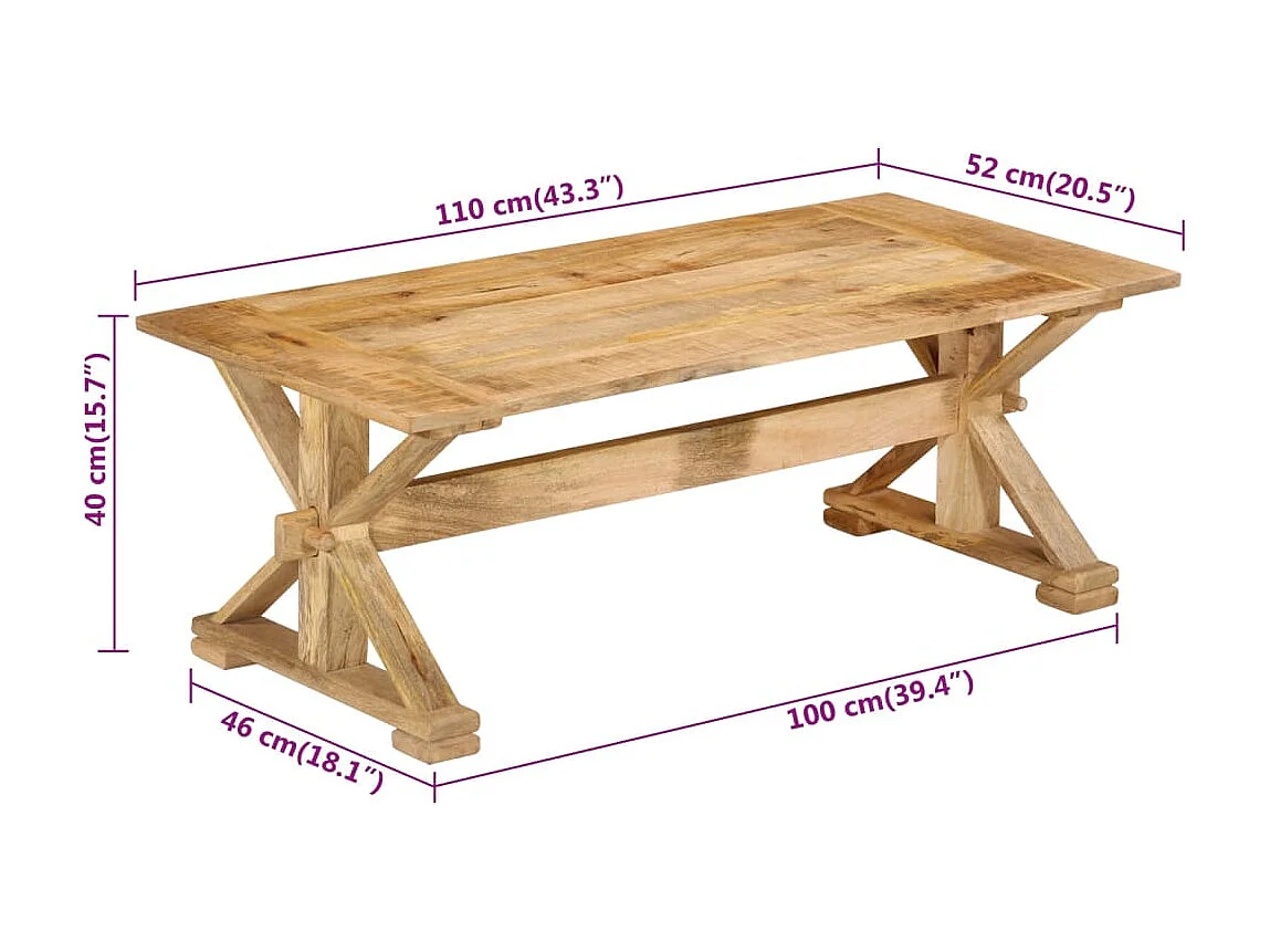 Table basse 110x52x40 cm bois de manguier massif