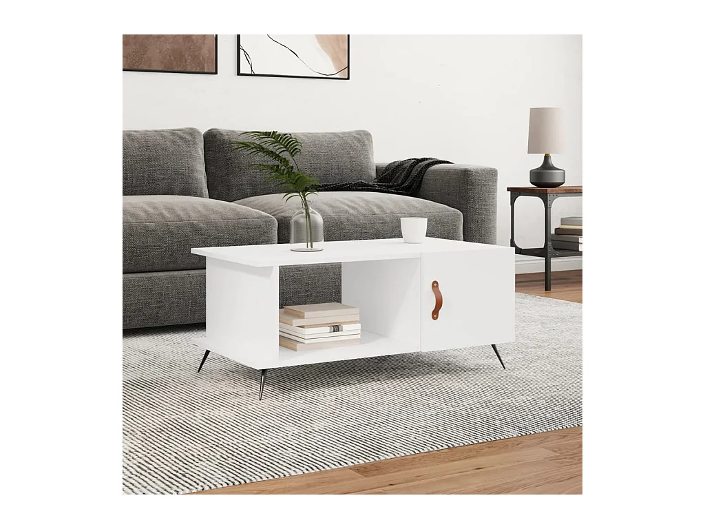 Table basse blanc 90x50x40 cm bois d'ingénierie