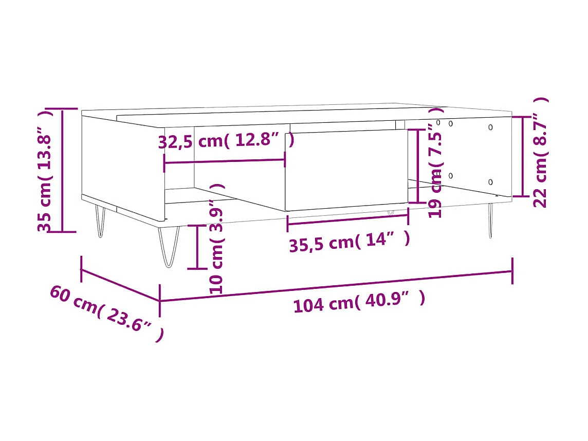 Mesa de centro madera de ingeniería roble marrón 104x60x35 cm