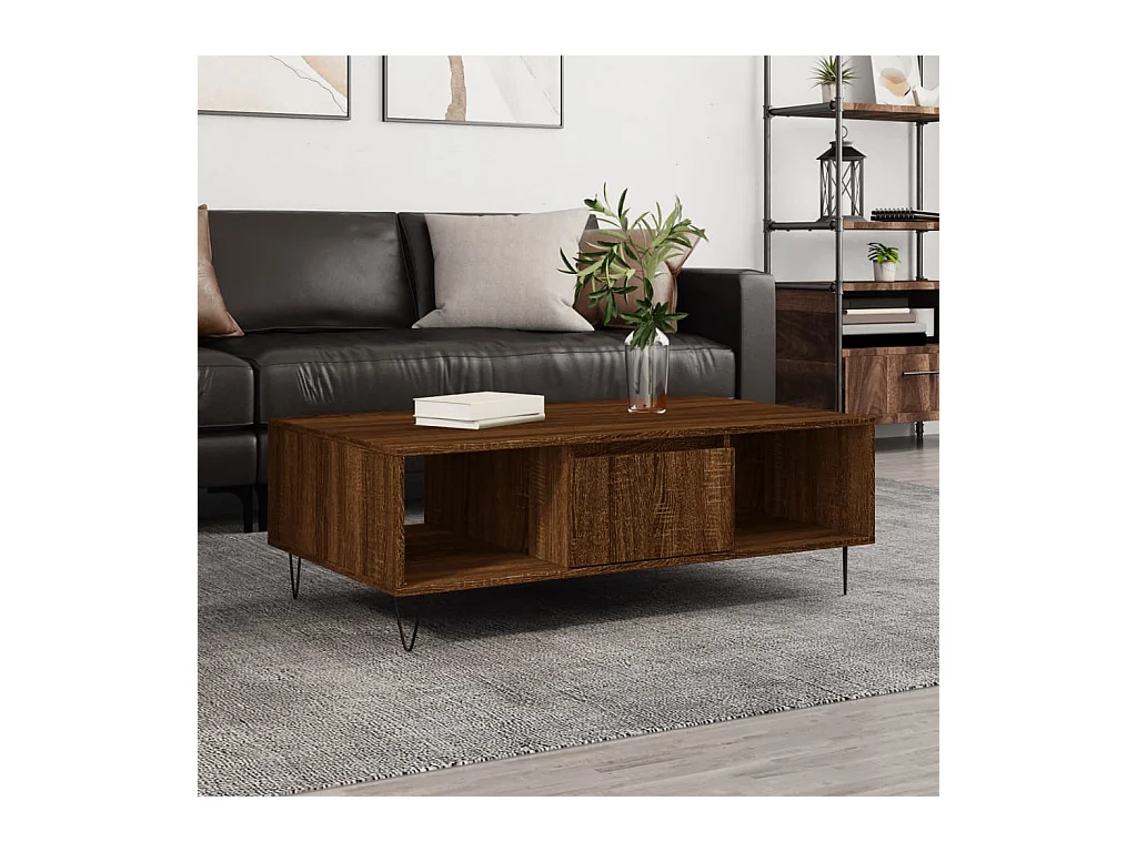 Tavolino Salotto Rovere Marrone 104x60x35 cm Legno Multistrato
