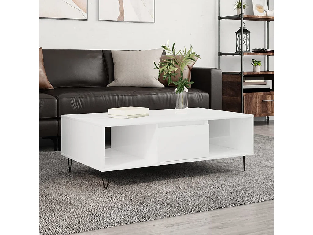 Table basse blanc brillant 104x60x35 cm bois d'ingénierie