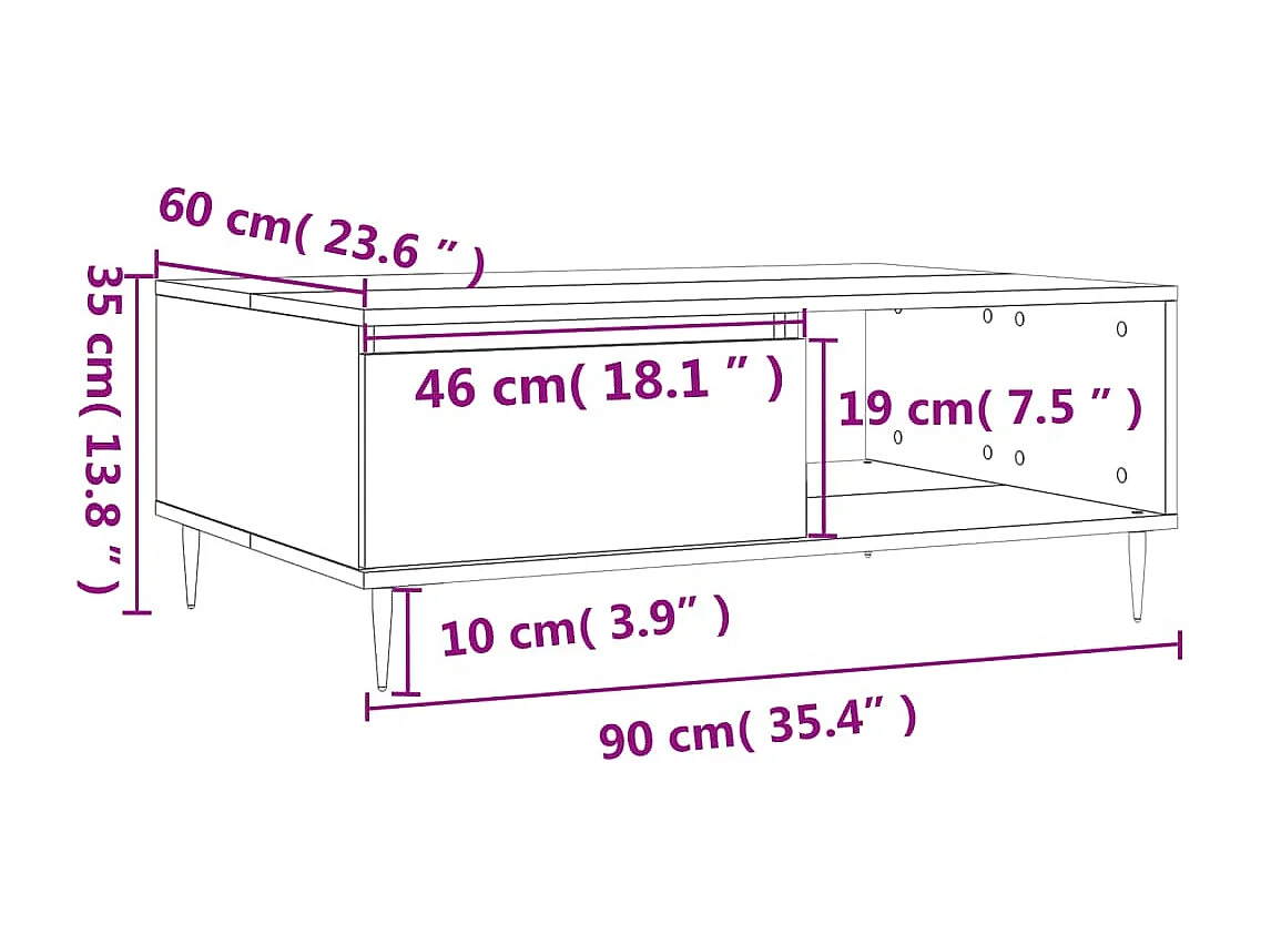Table basse chêne fumé 90x60x35 cm bois d'ingénierie
