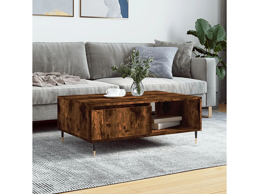 Table basse chêne fumé 90x60x35 cm bois d'ingénierie