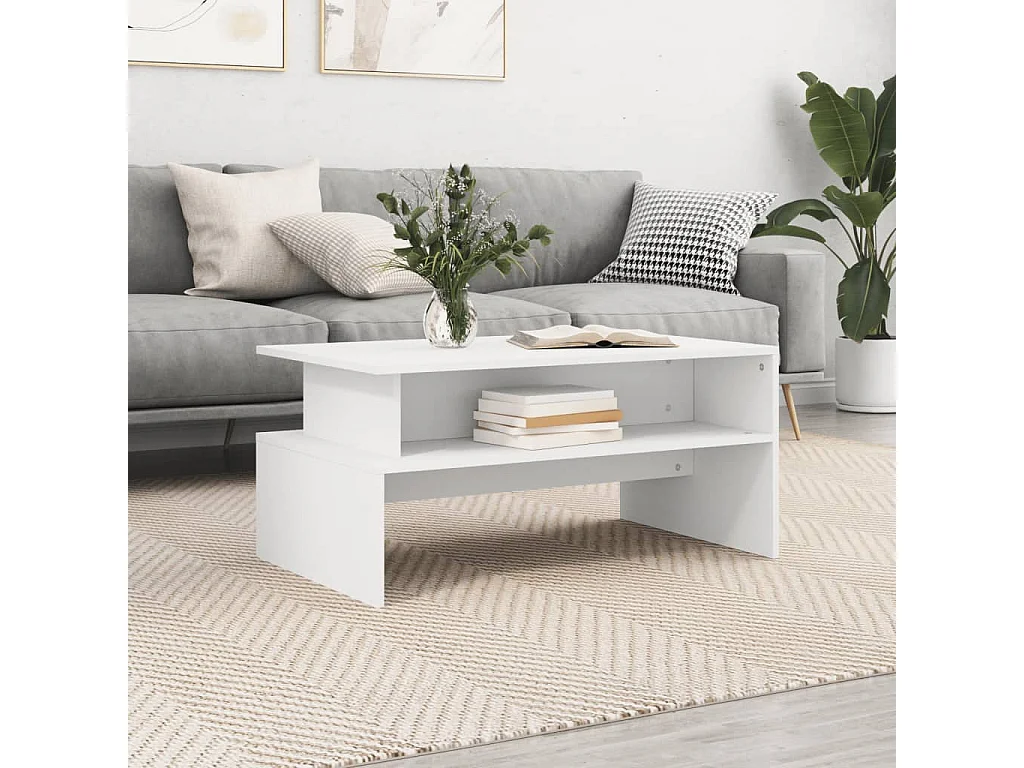 Tavolino da Salotto Bianco 90x55x42,5 cm in Legno Multistrato