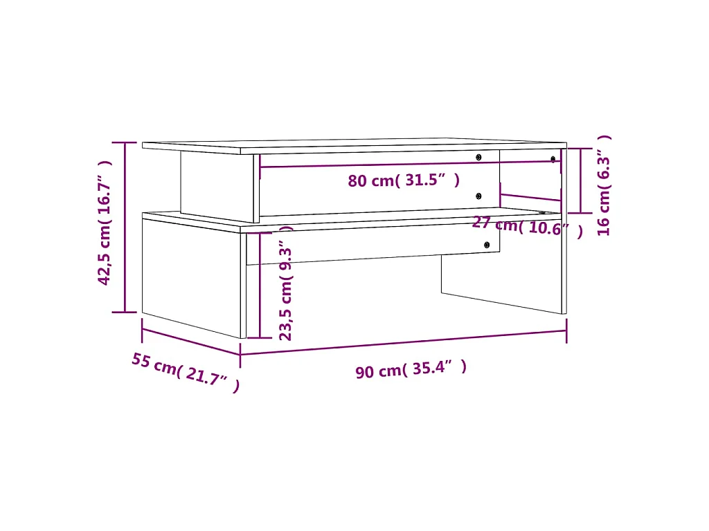 Tavolino da Salotto Bianco 90x55x42,5 cm in Legno Multistrato