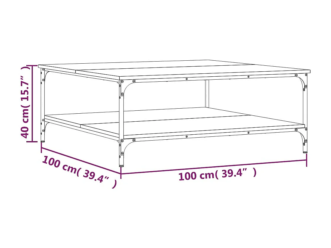 Mesa de centro 100x100x40 cm derivados de madeira cinza sonoma